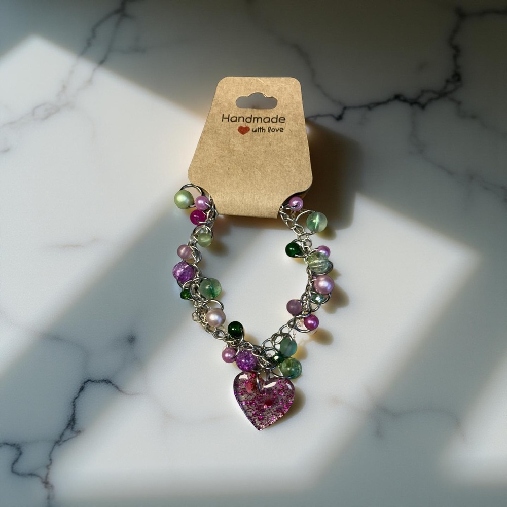 Colorful Beaded Bracelet with Heart Pendant